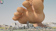 giantess crush micro feet city destruction barefoot purple_hair looking_down skyscraper under_foot tattoo toe_ring point_of_view raised_foot tiny_mk goddessviolet violets_power digital_render