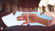 giantess vore small_man tongue mouth teeth saliva hand fangs dangle nails between_fingers manicure wolf_girl city_street tiny_mk himeko-houkou digital_render