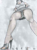 drawing giantess crush panties feet upskirt color high_heels blood domination low_angle shrunken_men sandals foot_crush looking_down cruel shoe_crush point_of_view looking_at_tiny