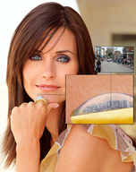 collage micro buildings brunette hand close_up skyscrapers rings looking_at_viewer giantesscity city_ring courtney_cox