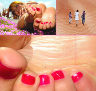 collage micro toes barefoot soles lying_down walking shrunken_woman pedicure flowers ankle_bracelet panels giantesscity