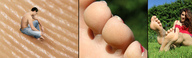 collage micro feet toes barefoot soles brunette shrunken_men sitting shrunken_man grass outdoors panels on_sole giantesscity