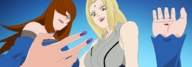 drawing blonde color long_hair naruto handheld brunette tsunade shrunken_man fingernails mei naruto_(series)