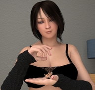 vore handheld brunette couple shrunken_men hand shrunken_woman manicure looking_at_tiny digital_render