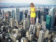 giantess collage city blonde wonderslug dress bus walking looking_down skyscrapers aerial_view elizabeth_banks