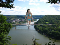 breasts giantess collage mega swimsuit bridge cleavage water wonderslug village river sky trees countryside wading hills louise_cliffe
