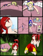 drawing vore color tongue mouth teeth barefoot cleavage saliva red_hair shrunken_woman swallowed outdoors fairy_tail stomach_view throat_view erza_scarlet wendy_marvel lucy_heartfilia