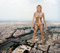 breasts giantess collage city blonde destruction barefoot standing sky under_foot looking_at_viewer taran gina-lisa_lohfink