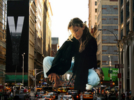 giantess collage traffic brunette kneeling reaching looking_down streets vehicles new_york_city between_buildings gisele accasbel