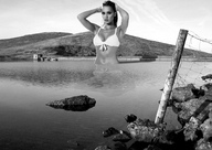 giantess collage monochrome cleavage water lake country jessica_alba dam bikini_top looking_at_viewer hills accasbel