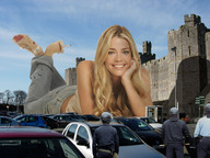 giantess collage blonde long_hair high_heels blood castle smiling police shrunken_people vehicles birds looking_at_viewer denise_richards accasbel