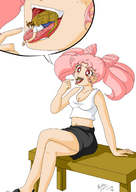 drawing vore color tongue mouth cleavage finger red_eyes pink_hair sailor_moon sitting poke panels chrisseh-chan dragon_boy