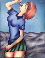 drawing giantess vore color mouth skirt glasses shrunken_men between_fingers ayumi170
