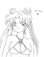 breasts drawing monochrome cleavage sailor_moon shrunken_woman bikini_top looking_at_viewer jonathanraiju between_breasts