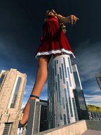 giantess city blonde buildings low_angle dress tontoblackadder skyscrapers sky point_of_view digital_render