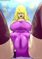 drawing blonde huge_breasts shrunken_men sweaty thighs pink_dress xanafar