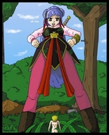 drawing color purple_hair shrunken_men thor66 woods costume looking_at_tiny