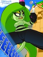 drawing giantess furry color blue_eyes camel_toe green_hair sonic_the_hedgehog green_giantess thumb source_needed emerald_zone green_skin looking_at_tiny zeena hair