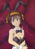 drawing giantess bunny_ears shrunken_men haruhi_suzumiya shrunken_woman humiliation armpits between_breasts