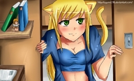 drawing furry blonde color cleavage green_eyes shrunken_woman hiding cat_girl ayumi170 looking_for_victim