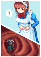 drawing vore color clothed unaware maid_uniform adventure internal_view intestines indigestion red_bow