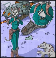 drawing gentle giantess alien thor66 blaster not_earth green_jumpsuit dead_beast