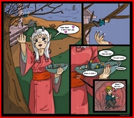 drawing gentle white_hair vore tree kimono thor66 forest bowl outdoors pointed_ears