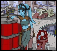 lekku twilek breasts drawing giantess alien color robot cleavage skirt gloves spaceship thor66 blue_skin star_wars pants tentacles top belt sci_fi blue_giantess giant_r5-x2 bare_midriff