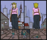 drawing furry foot_crush thor66 unaware cat_girl outdoors mouse_boy vandalism indestructible_tiny pink_shirt shoddy_neighborhood coca_cola