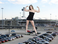 giantess collage blonde high_heels wonderslug muscles legs airport under_foot parking_lot flexing arms looking_at_viewer strong biceps mighty control_tower car_crush