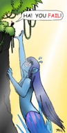 drawing giantess nude blue_hair jungle outdoors blazbaros taunting rythmear umbrella_man reaching_for_tiny_man