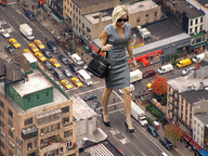 giantess collage blonde cleavage high_heels glasses purse victoria_beckham disrupting_traffic oblivious_bystanders