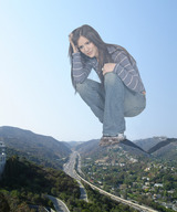 giantess collage city mega long_hair destruction clothed brunette wonderslug freeway vehicles houses katharine_mcphee