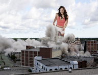 giantess destruction cleavage brunette wonderslug laughing red_top katharine_mcphee hi_res