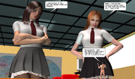 nude brunette smiling story red_hair uniform shrunken_man indoors classroom digital_render