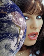 giantess collage earth giga space blue_eyes planet brunette necklace looking_at_viewer