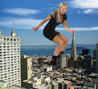 collage city mega blonde destruction helicopter wonderslug dress boots reaching skyscraper clouds crouching sky black_dress jenni_czech san_francisco transamerica_pyramid