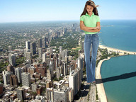 collage city mega destruction clothed ocean buildings jeans brunette wonderslug walking looking_down skyscraper streets under_foot chicago ocean_side