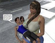 brunette story mini_giantess cheerleader_outfit looking_into_distance digital_render