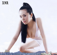 giantess collage mega black_hair destruction cleavage asian xnr looking_at_viewer leaning_forward