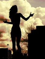 giantess collage outdoors silhouette dusk looking_into_distance