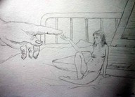 drawing nude shrunken_woman pencil_drawing reaching_out