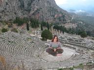 giantess collage red_hair sitting outdoors looking_into_distance auditorium
