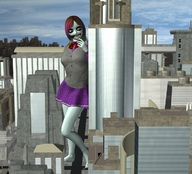 giantess stockings red_hair outdoors futuristic zombies digital_render