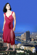 giantess collage black_hair high_heels dress outdoors looking_into_distance