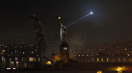 breasts giantess collage city mega blonde swimsuit destruction helicopter night outdoors new_york_city statue_of_liberty spotlight makeshift_clothing
