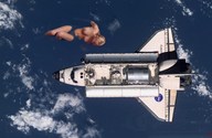 breasts giantess collage nude giga blonde ocean jr looking_into_distance space_shuttle