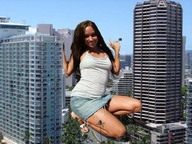 giantess collage destruction brunette sandals outdoors looking_at_viewer