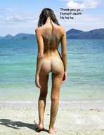 crush collage nude beach barefoot brunette story shrunken_men sand under_foot looking_at_victim behind_view