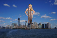 giantess collage city mega blonde ocean smiling skyscraper boats clouds sky ships looking_at_viewer waterfront emily_osment